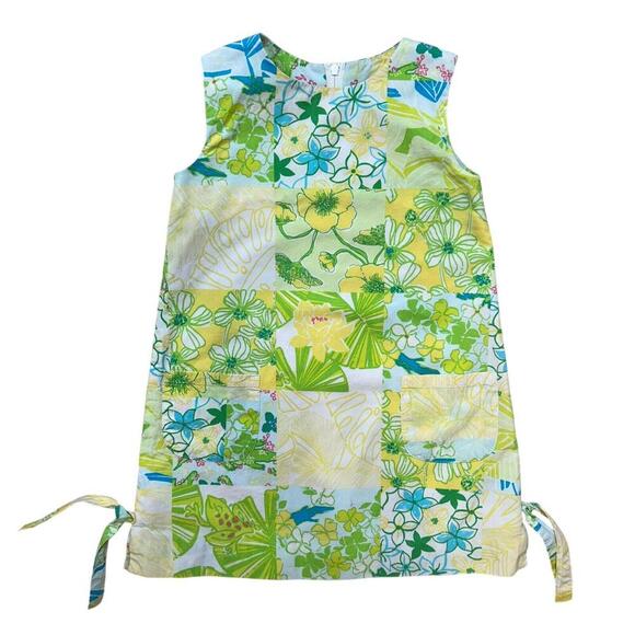 Lilly Pulitzer Girls Size 4 Cotton Floral Print Patchwork Shift Dress Yellow - Picture 1 of 13